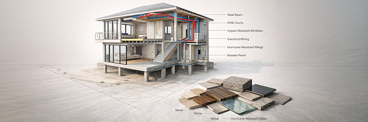 Architectural cross-section of a Martin County custom home revealing integrated structural and mechanical systems, illustrating how design-build planning protects your construction investment